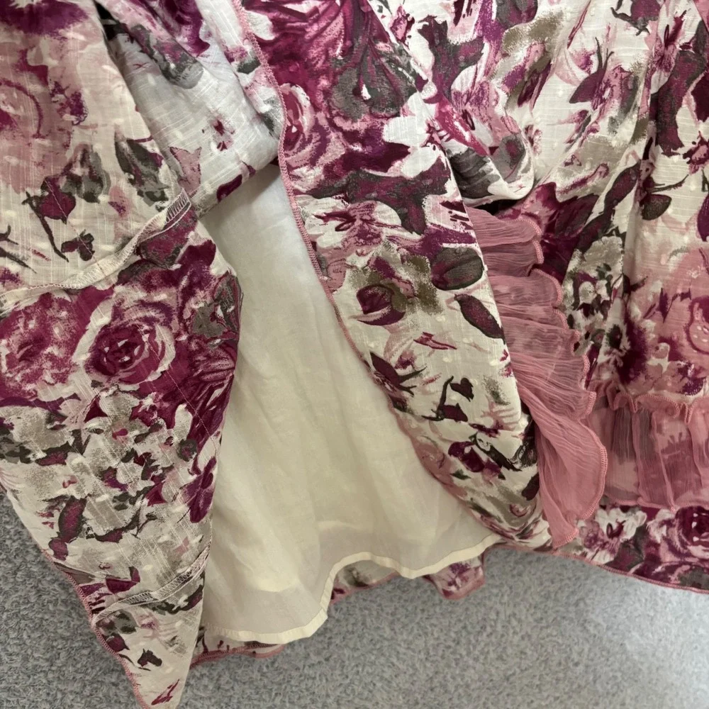 Fit & Flare Cotton Floral Midi Dress Ruffle Hem 12R Feminine Wedding Guest Party - Picture 10 of 12